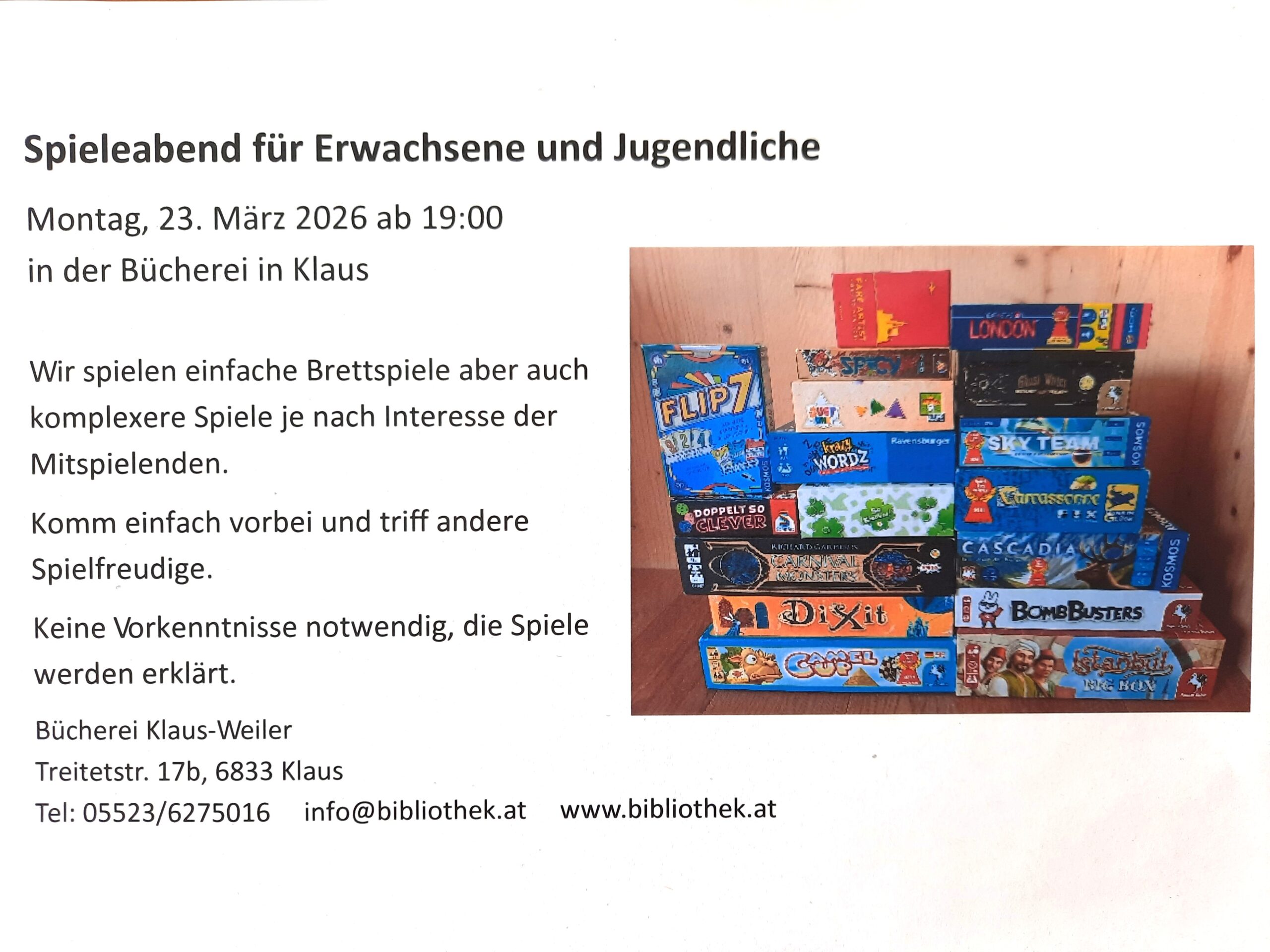 Spieleabend für Erwachsene 23.3.2026